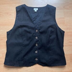 J Crew linen blend black vest v neck slim button front 14 neutral minimal career